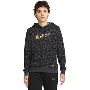 Nike Women's Sportswear Leopard Hoodie (US, Alpha, X-Small, Regular, Regular, Black/Black/Gold)