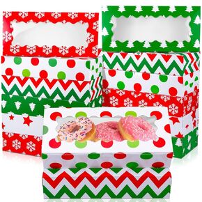 30 Pcs Christmas Cookie Boxes with Window 12 x 5.5 x 2.5 inch Xmas Treat Boxes Candy Bakery Food Container for Cupcakes Pastries Packaging Party Supplies Gifts