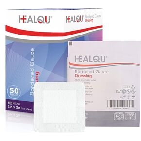 HEALQU Bordered Gauze Island Dressing - 50 Count, 2" x 2" Sterile Individually Wrapped Gauze Pads with Water-Resistant, Non-Woven Backing - Soft and Breathable Wound Dressing for First Aid and Medical