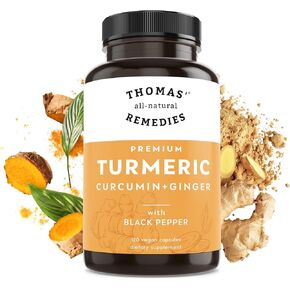 Thomas' all-natural Remedies Turmeric Curcumin and Ginger with Black Pepper, Organic Turmeric Joint Support Supplement- 95% Curcumin - NO fillers, Vegan - 120ct