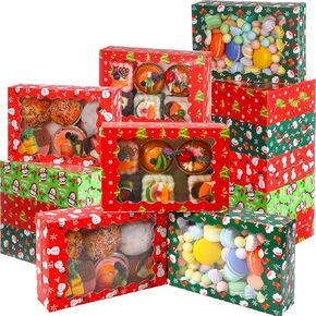 Gersoniel 24 Pieces Christmas Cookie Boxes with Window 8.5 x 6 x 2.5 Inch Kraft Christmas Treat Boxes for Gift Giving Holiday Cookie Containers Tins Cupcake Box for Gift Donut Xmas Party Supplies