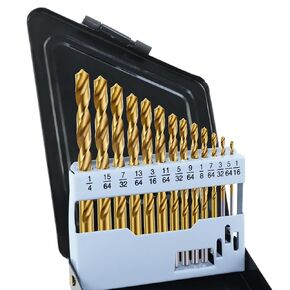 Cobalt Left Hand Drill Bit Set, 13Pcs High-Speed Steel Drills with Titanium Nitride Coating, Reverse Drill Bits for Hardened Metal, Stainless Steel, Cast Iron, with Index Storage Case (1/16"-1/4")