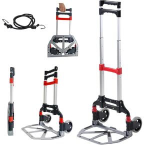 Folding Hand Truck Multifunctional Hand Trolley 165lbs Aluminium Portable Trolley Two Wheel Hand Cart with Foldable Handle 5inch Noiseless Grey Rubber Caster Widely Use Dolly