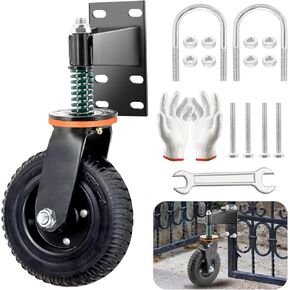 Gate Wheel 8inch for Wooden Gate 600lbs Heavy Duty Gate Caster Wheel Solid Rubber Tire With Installation Tool (8IN-Brake)