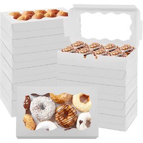 60 Pcs Cookie Boxes Pastry Boxes with Clear Window 7 x 4.3 x 1.5 Inch Kraft Bakery Treat Boxes Premium Gift Box Container for Dessert, Pie, Candy (White)