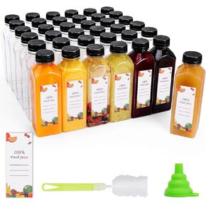 Plastic Juice Bottles 150 pcs 16 oz Empty Plastic Water Bottles with Caps Reusable Clear Beverage Containers for Drinking, Juicing, Smoothie, Water with 2 Brushes, 2 Funnels (16-OZ)