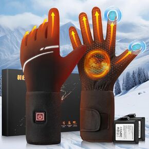 Heated Glove Liners, Thin Heated Gloves for Men Women 7.4V with 3200mAh*2 Battery, Rechargeable Heated Gloves Touchscreen for Arthritis Hands, Electric Gloves for Typing Driving Skiing Cycling Hiking