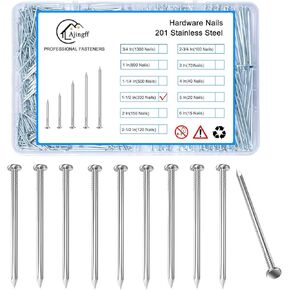 300PCS Stainless Steel Hardware Nails with Storage Box, 1-1/2 Inch Flat Head Nails for Hanging Pictures and Woodworking, Picture Hanging Nails, Small Nails, Wall Nails, Wood Nails, Finishing Nails