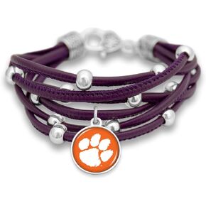 From The Heart Leather College Charm Bracelet for Women - College Game Day Jewelry for Sports Fans
