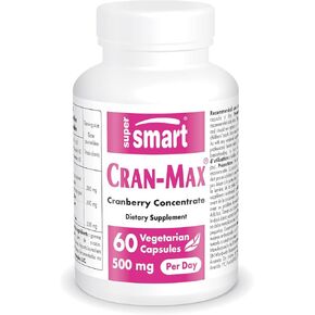 Supersmart - Cran-Max 500mg per Day (Patented) - Cranberry Supplement - High Concentrate Extract of Proanthocyanidins | Non-GMO & Gluten Free - 60 Vegetarian Capsules