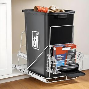 Cabinet Trash Can Pull Out Kit with Removable Front Basket for Garbage Bag Storage, Under Sink Trash Can Slide for 7-11 Gallon/28-44 Qt Garbage Cans Kitchen Trash Can (Not Include Trash Can)