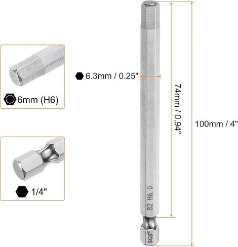 HARFINGTON 2pcs Hex Head Wrench Drill Bit 6mm (H6) Metric 1/4" Hex Shank 100mm (4") Long Magnetic S2 Steel Screwdriver Bits Industrial Grade Hexagon Flat Tip Drill Bits for Screws in Saudi Arabia