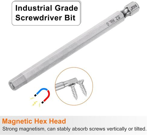 HARFINGTON 2pcs Hex Head Wrench Drill Bit 6mm (H6) Metric 1/4" Hex Shank 100mm (4") Long Magnetic S2 Steel Screwdriver Bits Industrial Grade Hexagon Flat Tip Drill Bits for Screws in Saudi Arabia