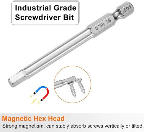 HARFINGTON 2pcs Hex Head Wrench Drill Bit 6mm (H6) Metric 1/4" Hex Shank 100mm (4") Long Magnetic S2 Steel Screwdriver Bits Industrial Grade Hexagon Flat Tip Drill Bits for Screws in Saudi Arabia