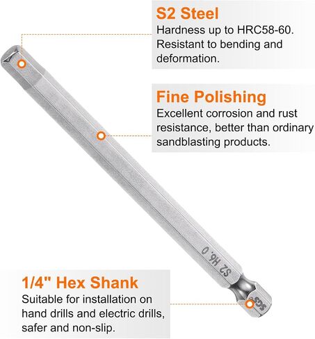 HARFINGTON 2pcs Hex Head Wrench Drill Bit 6mm (H6) Metric 1/4" Hex Shank 100mm (4") Long Magnetic S2 Steel Screwdriver Bits Industrial Grade Hexagon Flat Tip Drill Bits for Screws in Saudi Arabia