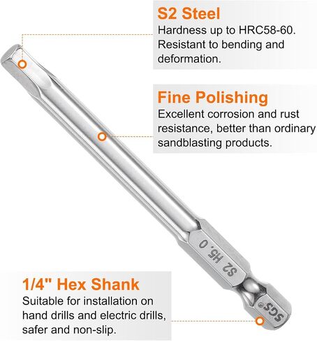 HARFINGTON 2pcs Hex Head Wrench Drill Bit 6mm (H6) Metric 1/4" Hex Shank 100mm (4") Long Magnetic S2 Steel Screwdriver Bits Industrial Grade Hexagon Flat Tip Drill Bits for Screws in Saudi Arabia