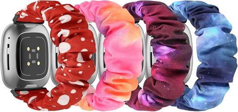 أربطة Scrunchie متوافقة مع Fitbit Sense/Sense 2 / Versa 3 / Versa 4 للنساء، 4 قطع من حزام استبدال مرن من النايلون المرن، سوار معصم ناعم قابل للتمدد لساعة Fitbit Versa 3 الذكية in Saudi Arabia