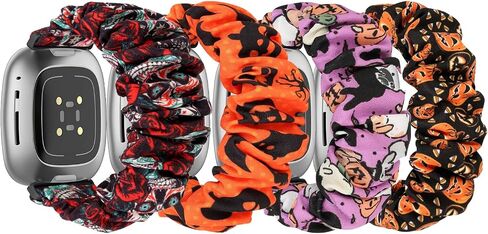 أربطة Scrunchie متوافقة مع Fitbit Sense/Sense 2 / Versa 3 / Versa 4 للنساء، 4 قطع من حزام استبدال مرن من النايلون المرن، سوار معصم ناعم قابل للتمدد لساعة Fitbit Versa 3 الذكية in Saudi Arabia