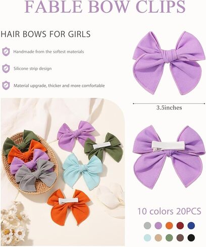 Jollybows 20 قطعة من أقواس شعر الفتيات الأسطورية 3.5 بوصة مشابك شعر التمساح مبطنة بالكامل للفتيات الصغيرات والأطفال الصغار إكسسوارات شعر مصنوعة يدويًا محايدة in Kuwait
