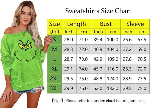 Womens Christmas Sweatshirt Long Sleeve Crewneck Vintage Blouse Graphic Sweater Green in Saudi Arabia
