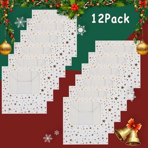 12pcs Cookie Boxes with Window, 8.25x6x2.75in White Treat Boxes with Window Gold Foil Star Bakery Cake Boxes for Christmas Gift Giving Pastry Dessert Cupcakes Candy Donut Packaging in Saudi Arabia