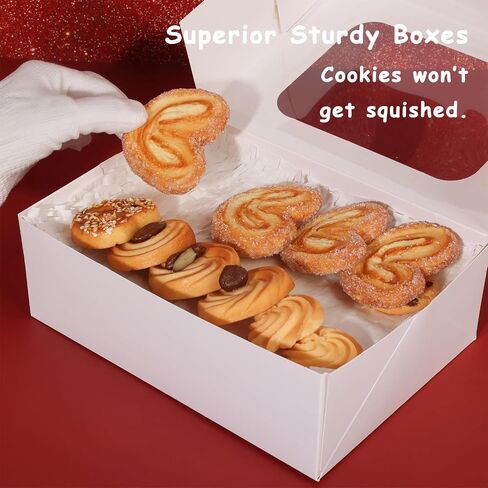 12pcs Cookie Boxes with Window, 8.25x6x2.75in White Treat Boxes with Window Gold Foil Star Bakery Cake Boxes for Christmas Gift Giving Pastry Dessert Cupcakes Candy Donut Packaging in Saudi Arabia