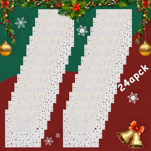 12pcs Cookie Boxes with Window, 8.25x6x2.75in White Treat Boxes with Window Gold Foil Star Bakery Cake Boxes for Christmas Gift Giving Pastry Dessert Cupcakes Candy Donut Packaging in Saudi Arabia