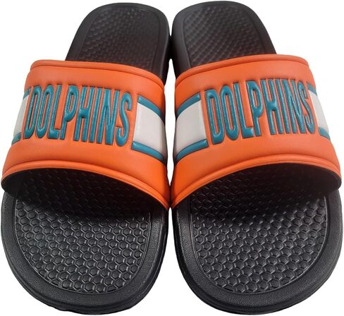 FOCO NFL Miami Dolphins Men's Raised Wordmark Sport Shower Slide Sandals, Black, S in Saudi Arabia