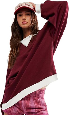 Women's Oversized Sweatshirt Casual Crewneck Shirt Long Sleeve Color block Pullover Tunic Tops in Kuwait