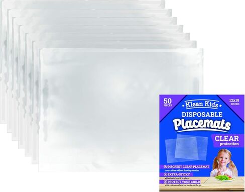 Clear Disposable Placemats for Baby, Toddler, Kids, Adults - Sticky Transparent Table Mat - Adhesive Table Topper Solutions for Schools, Airplane Tray Cover Disposable, Restaurant (40 Pack) in Kuwait
