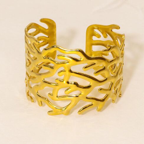Gold Open Cuff Bracelets Finger Ring Set Stainless Steel Hammered Wide Chunky Bangle Bracelets Open Ring Adjustable Large Wrist Jewelry Set Delicate Gift for Women in Saudi Arabia