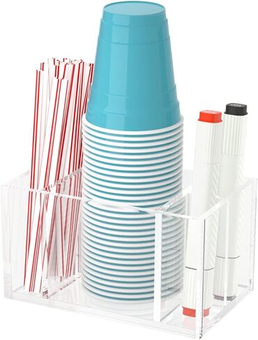 Cup Holder with Marker Slot, Party Cup Dispenser Acrylic Cup Organizer Mark Your Cup and Drink Up Caddy Modern Bar Counter Decor, Clear in Kuwait