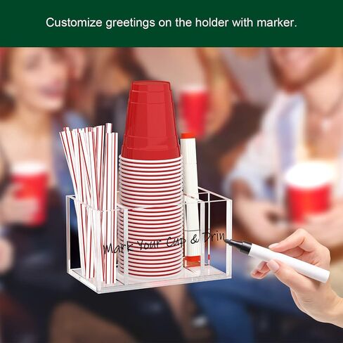 Cup Holder with Marker Slot, Party Cup Dispenser Acrylic Cup Organizer Mark Your Cup and Drink Up Caddy Modern Bar Counter Decor, Clear in Kuwait