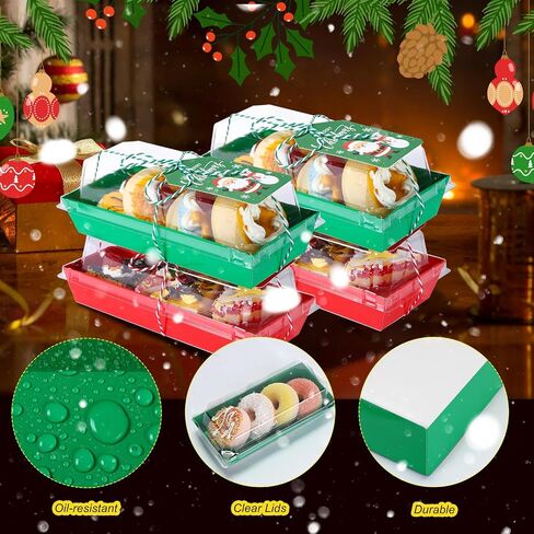 50 Pcs Christmas Charcuterie Boxes with Ropes and Cards, 7.5 Inches Dessert Boxes with Clear Lids, Red Green Disposable Food Containers for Sandwich Sushi Cake Cookies Xmas Party Favor in Saudi Arabia