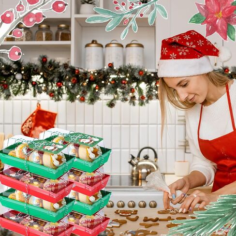 50 Pcs Christmas Charcuterie Boxes with Ropes and Cards, 7.5 Inches Dessert Boxes with Clear Lids, Red Green Disposable Food Containers for Sandwich Sushi Cake Cookies Xmas Party Favor in Saudi Arabia