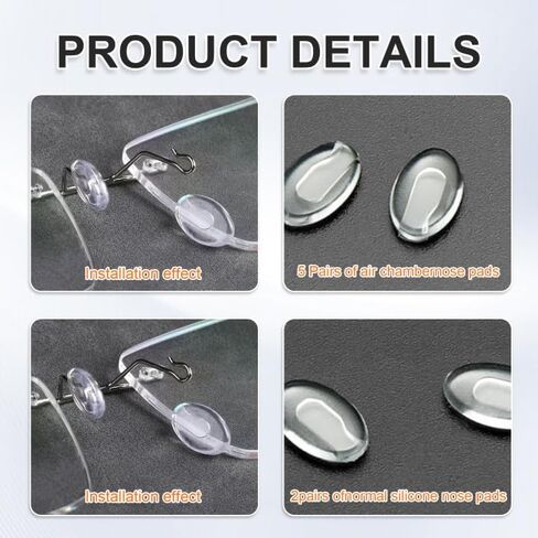 10 Pairs Push in Eyeglass Nose Pads for Glasses, Eye Glass Nose Pads, Nose Pieces for Eyeglasses, Anti-Slip Push-in Soft Silicone Nose Pieces Pad for Rimless/Frameless Eyewear Frame, Sunglasses in Saudi Arabia