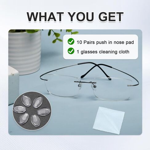 10 Pairs Push in Eyeglass Nose Pads for Glasses, Eye Glass Nose Pads, Nose Pieces for Eyeglasses, Anti-Slip Push-in Soft Silicone Nose Pieces Pad for Rimless/Frameless Eyewear Frame, Sunglasses in Saudi Arabia