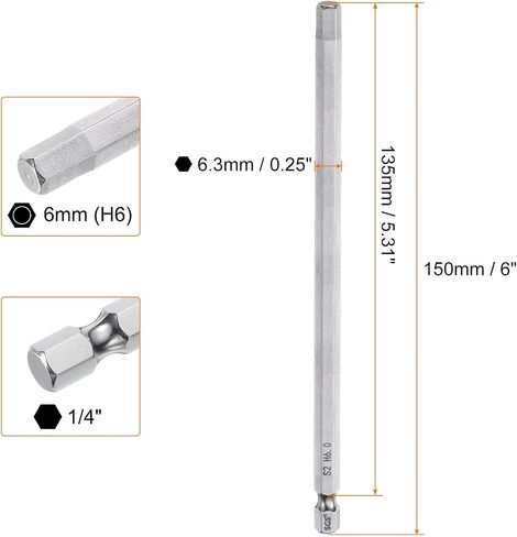 HARFINGTON Hex Head Wrench Drill Bit 2mm (H2) Metric 1/4" Hex Shank 150mm (6") Long Magnetic S2 Steel Screwdriver Bits Industrial Grade Hexagon Flat Tip Drill Bits for Screws in Saudi Arabia
