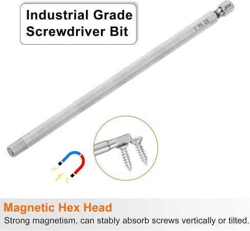 HARFINGTON Hex Head Wrench Drill Bit 2mm (H2) Metric 1/4" Hex Shank 150mm (6") Long Magnetic S2 Steel Screwdriver Bits Industrial Grade Hexagon Flat Tip Drill Bits for Screws in Saudi Arabia
