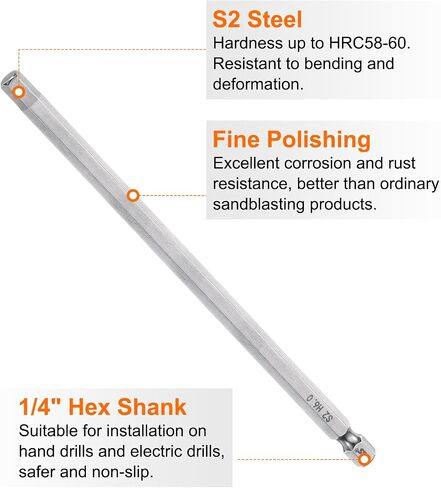 HARFINGTON Hex Head Wrench Drill Bit 2mm (H2) Metric 1/4" Hex Shank 150mm (6") Long Magnetic S2 Steel Screwdriver Bits Industrial Grade Hexagon Flat Tip Drill Bits for Screws in Saudi Arabia