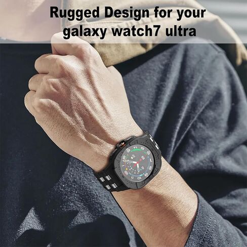 سوار ساعة T-ENGINE متوافق مع ساعة Samsung Galaxy Watch 7 Ultra مقاس 47 ملم مع حافظة، سوار Galaxy Watch Ultra المتين مع حافظة واقية (أخضر جيشي) in Kuwait
