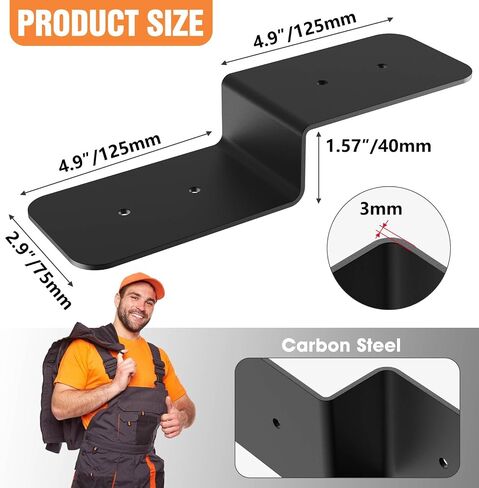 4 Piece Heavy Duty Steel Z Bracket 6" Post and Beam Support, Double Angle Channel Angle Support for Wood Shelf Fixing Timber Connector Pergola Bracket, 3" Width, 1/8" Thickness (6 inches) in Saudi Arabia