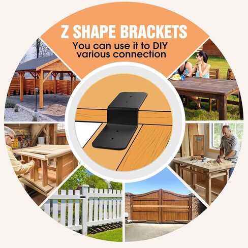 4 Piece Heavy Duty Steel Z Bracket 6" Post and Beam Support, Double Angle Channel Angle Support for Wood Shelf Fixing Timber Connector Pergola Bracket, 3" Width, 1/8" Thickness (6 inches) in Saudi Arabia