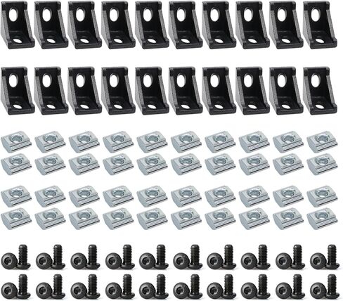 20Sets 10 Series Extrusion Black Brackets 1" x 1" 1010 Aluminum Extrusion Profiles Connector Set, 20pcs 10 Extruded Aluminum Corner with T Slide Nuts Bolts for 10 Series Extru Profiles Rail in Kuwait