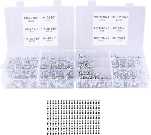 Grease Fittings Kit 400Pcs Metric Grease Fitting Assortment Hydraulic Grease Zerk Fittings Standard with 1/4-28 1/8-27 M6 M10, Straight, 90 Degree, 45 Degree Angled Grease Zerks in Saudi Arabia