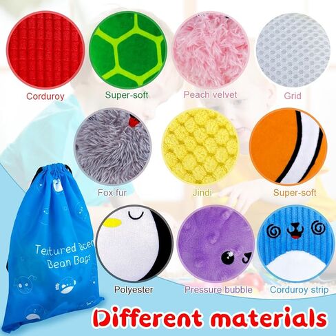 teytoy Sensory Bean Bag for Kids 10 Pack,Texture Sensory Beanbags,Sensory Toys for Autism,Stuffed Animal Sensory Fine Motor Toys with Storage Bag for Boys and Girls in Kuwait