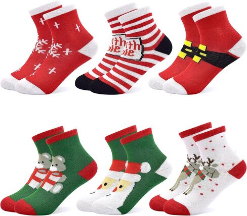 SPTRAMLE Kids Christmas Socks, Newborn Toddler Kids Crew Socks for Girls Boys(0-9 Years), 6 Pairs Baby Xmas Holiday Socks in Kuwait