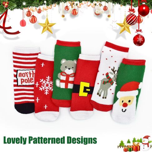 SPTRAMLE Kids Christmas Socks, Newborn Toddler Kids Crew Socks for Girls Boys(0-9 Years), 6 Pairs Baby Xmas Holiday Socks in Kuwait