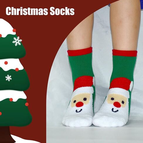 SPTRAMLE Kids Christmas Socks, Newborn Toddler Kids Crew Socks for Girls Boys(0-9 Years), 6 Pairs Baby Xmas Holiday Socks in Kuwait