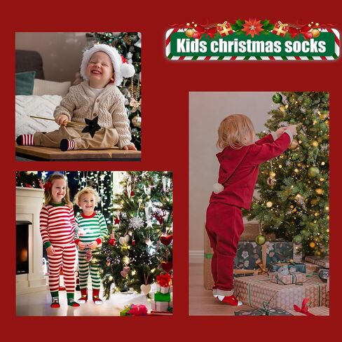 SPTRAMLE Kids Christmas Socks, Newborn Toddler Kids Crew Socks for Girls Boys(0-9 Years), 6 Pairs Baby Xmas Holiday Socks in Kuwait